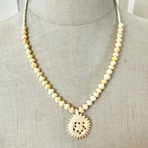 Bone beaded vintage carved necklace
